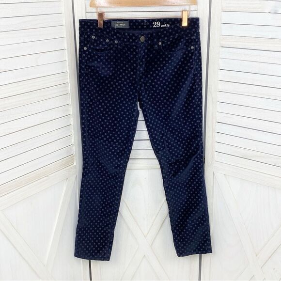 J. Crew Velvet Polka Dot Toothpick Ankle Pants Navy Blue 29 Skinny Preppy - Picture 1 of 16